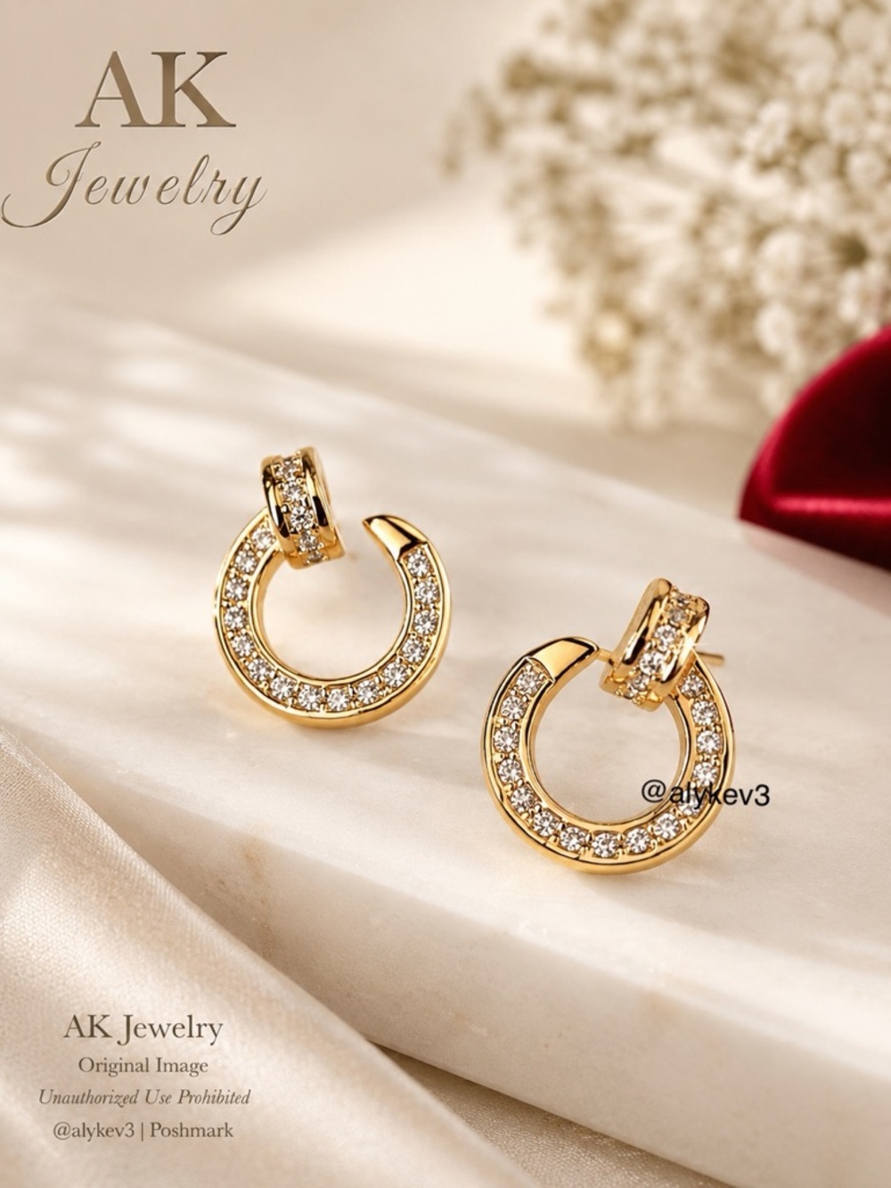 💎LUXURY NAIL EARRINGS GOLD Zircon Diamond Pave Elegant Classy